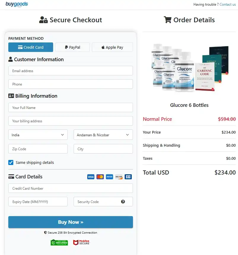 Glucore Order Page